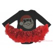 Christmas Black Long Sleeve Bodysuit Bling Red Sequins Pettiskirt & Sparkle Rhinestone Santa Claus Print JS4869
